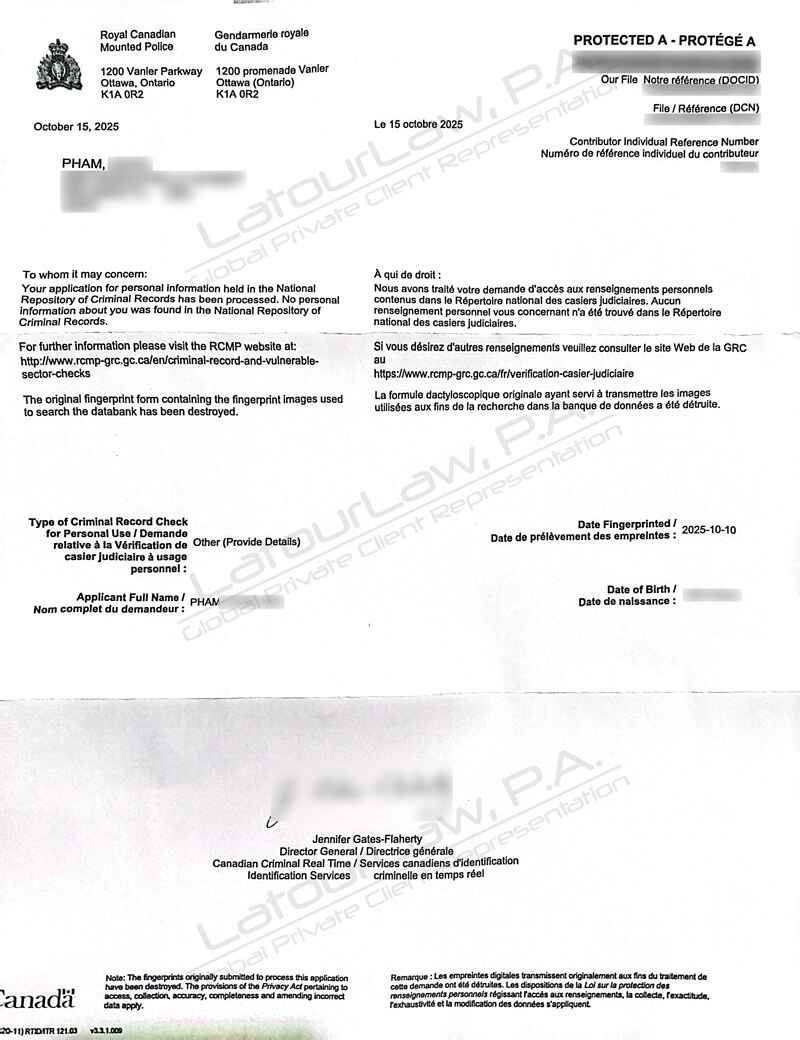 LÝ LỊCH TƯ PHÁP CANADA