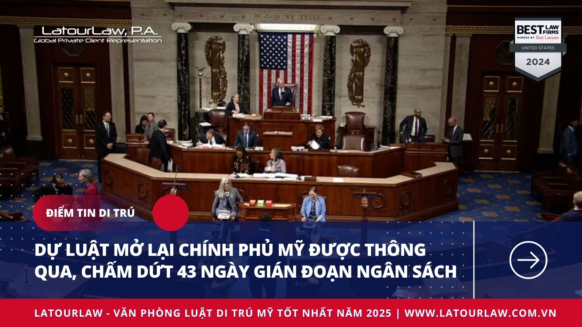 Dự luật mở lại chính phủ Mỹ được thông qua, chấm dứt 43 ngày gián đoạn ngân sách